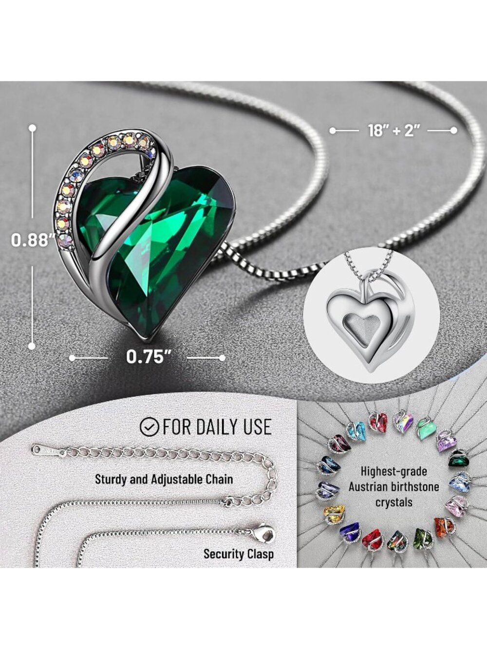 New Gift Necklaces for Women, Infinity Love Birthstone Heart Crystal Pendant - Picture 3 of 6